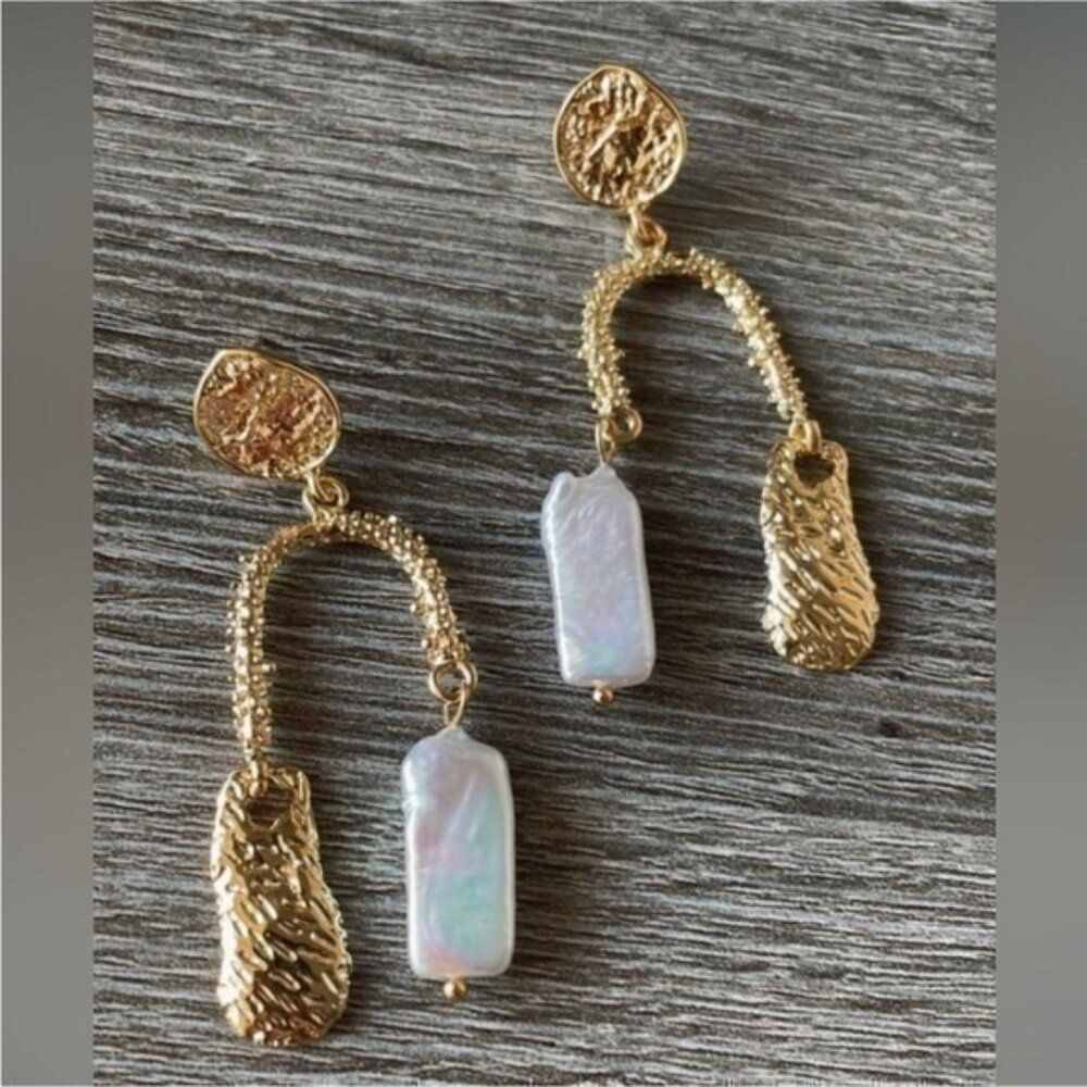 White Gold  Pearl Asymmetrical Luxury Dangle Earrings